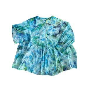 Maeve Anthropologie Blue Green Tie Dye Flowey Blouse 20W